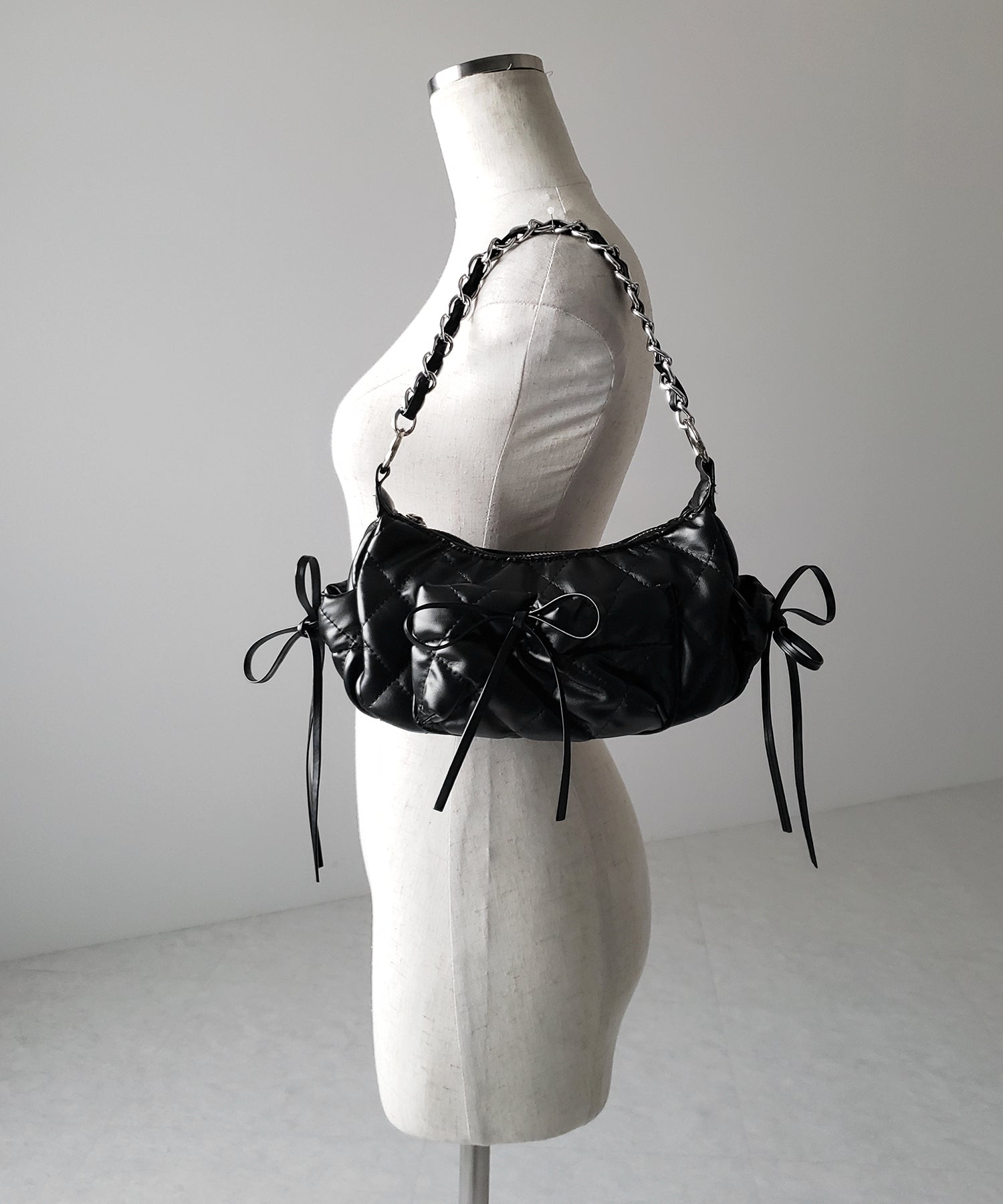 【 ３color ／２WAY 】ストラップリボンキルティングチェーンショルダーバッグ ／ strap ribbon quilted chain shoulder bag