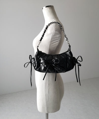 【 ３color ／２WAY 】ストラップリボンキルティングチェーンショルダーバッグ ／ strap ribbon quilted chain shoulder bag