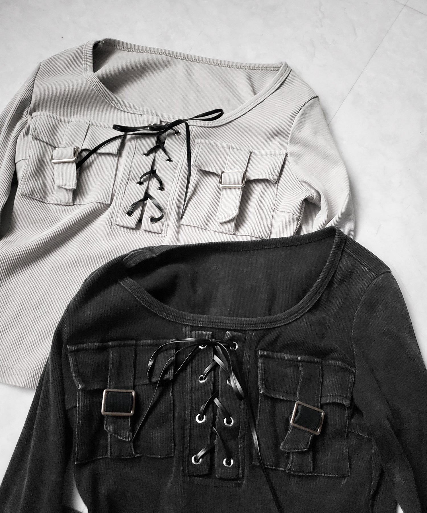 ヴィンテージレースアップアウトポケットスクエアリブロンT ／ vintage laceup outpocket square lib long slleve T-shirts