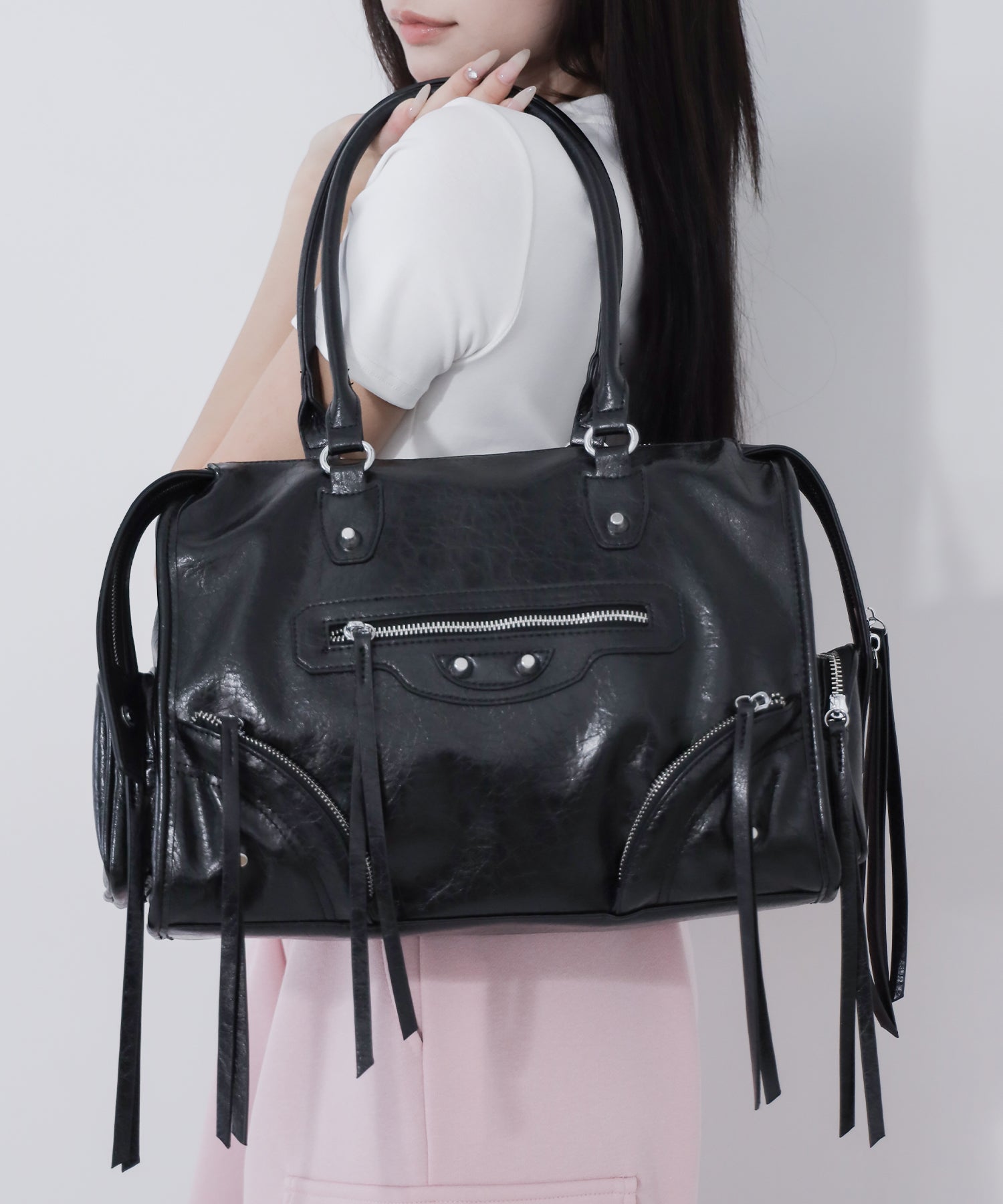 【 ショルダーストラップ付き２WAY 】アウトポケットヴィンテージダブルジップボストンショルダーバッグ ／out pocket vintage double zip boston shoulder bag