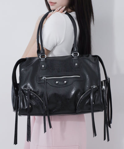 【 ショルダーストラップ付き２WAY 】アウトポケットヴィンテージダブルジップボストンショルダーバッグ ／out pocket vintage double zip boston shoulder bag