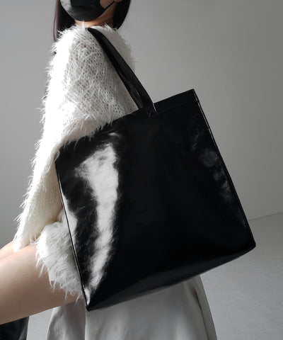 【 ２color ／ 大容量 】フェイクレザービッグスクエアトートバッグ ／ fake leather big square tote bag