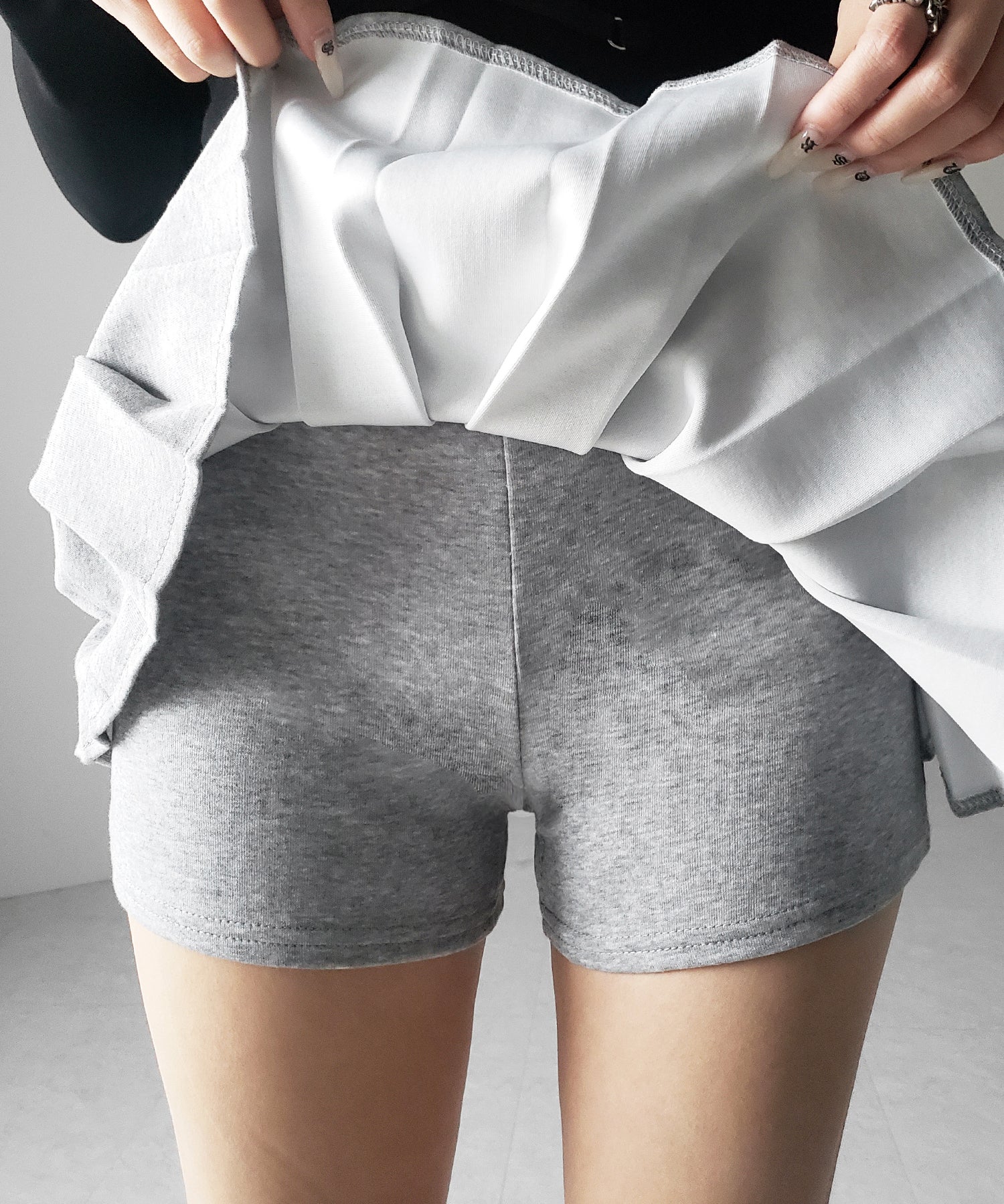 【 インパン裏地付 】プリーツスウェットマイクロミニスカパン ／ plests sweat micro mni skirt pants