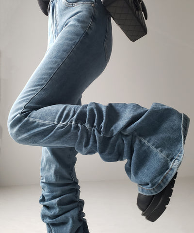ヘムシャーリングギャザーストレッチフレアパンツ ／ Hem shirring gather stretch flare pants