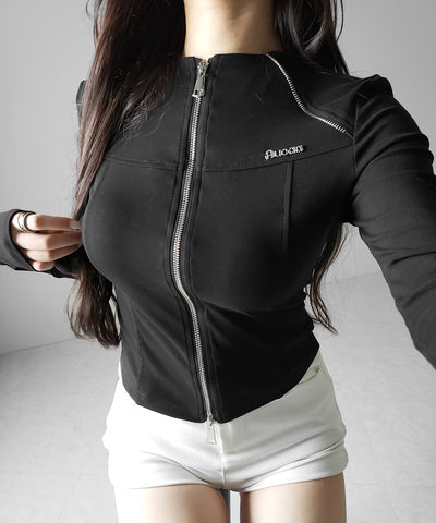 ダブルジップバイカースリムトップス ／ double zip biker slim tops