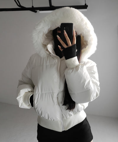 【 フード取り外し可能２ＷＡＹ 】フェイクファーフードショートダウンジャケット ／ 2WAY fake fur hoodie short down jacket