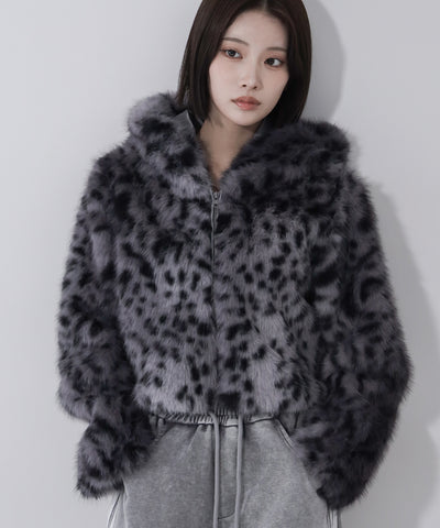 レオパードフェイクファーフーディショートコート ／ reopard fakefur hoodie short coat