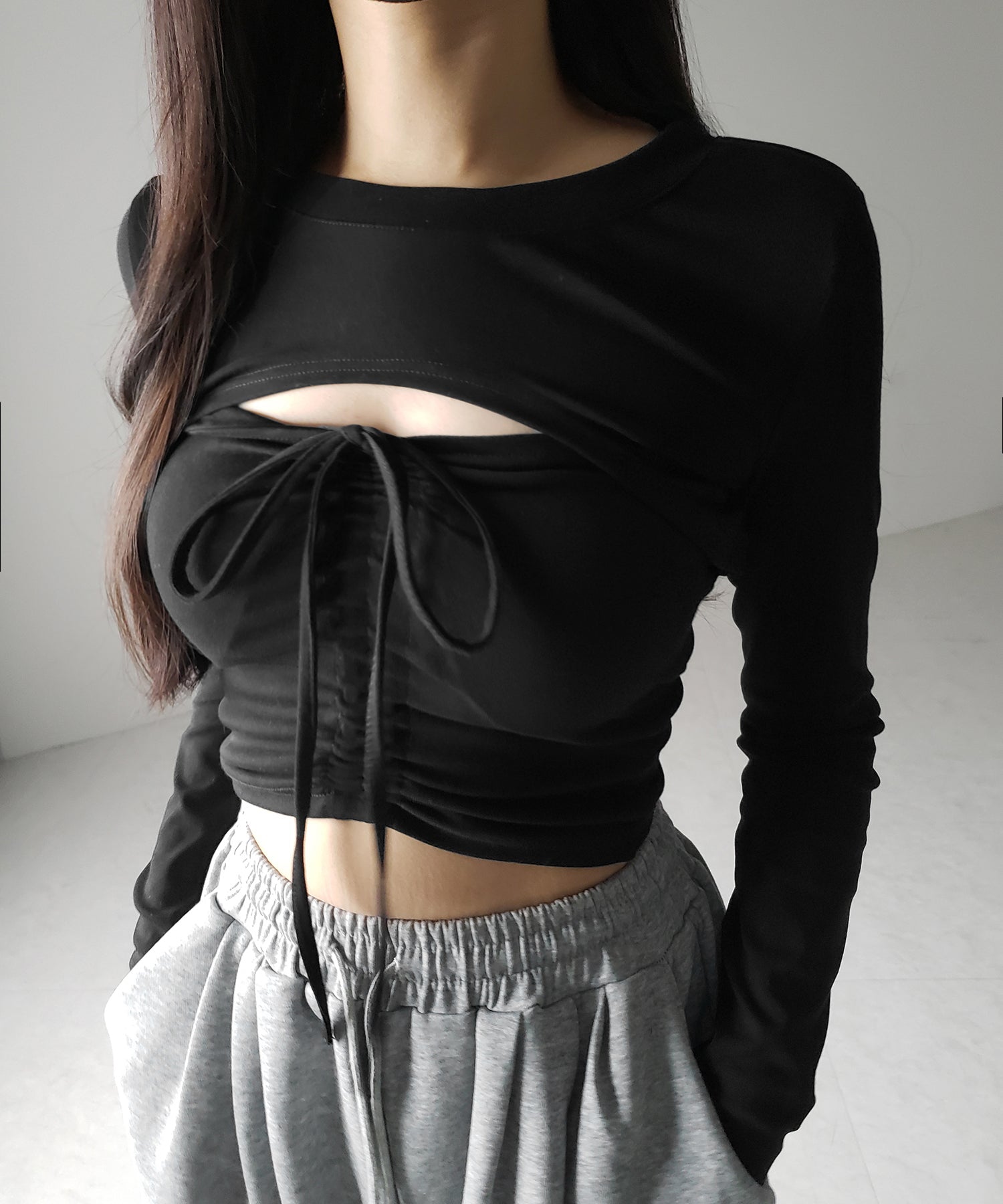 【 ２点セット 】フロントリボンベアトップス ＆ ショートレイヤードトップス SET ／ front ribbon bare tops & short layered tops SET