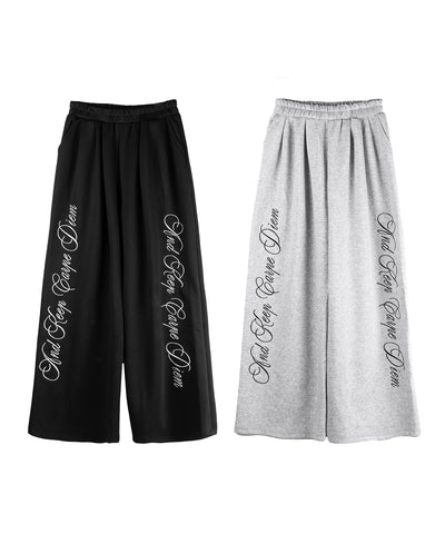 レタリングロゴ刺繍ワイドスウェットパンツ ／ lettering logo embroidery wide sweatpants