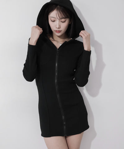 フーディジップアップスリムラインミニワンピース ／ Hoodie zip up slimline mini onepiece