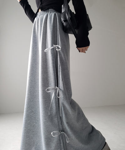 【 ２color 】３ストラップサイドリボンロングスウェットスカート／ three strap side ribbon long sweat skirt