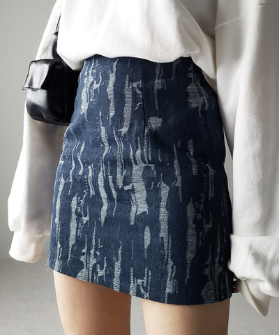 2color 】ジャガードダメージデニムミニスカート ／ Jacquard damage  