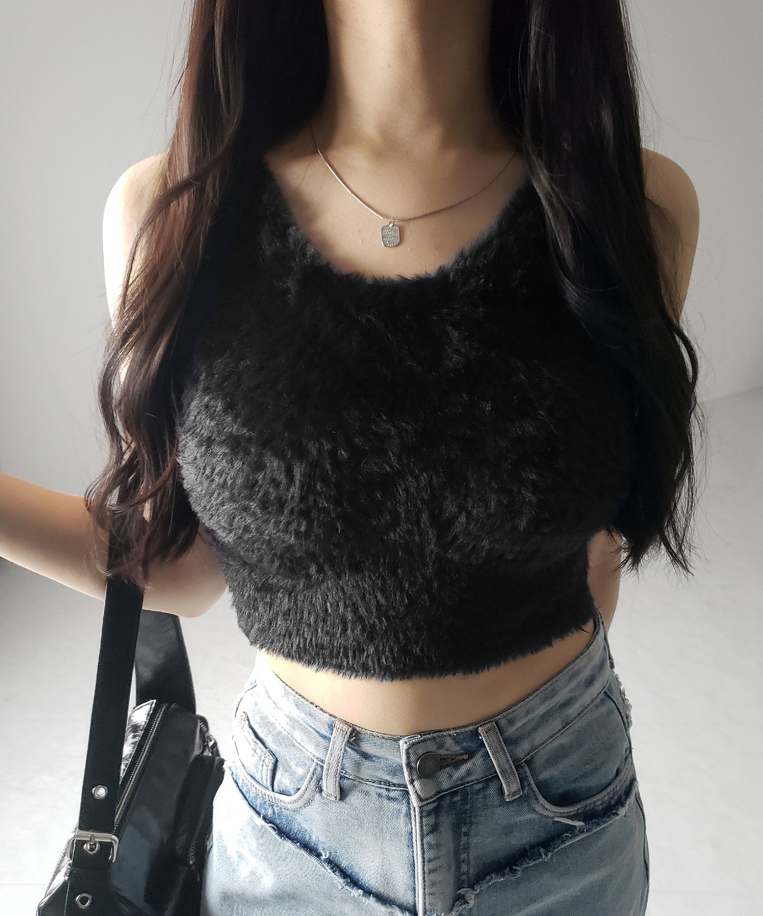 【 ３color ／ カップ付き 】フラッフィーシャギーショートタンクビスチェ ／ fluffy sharry knit short tanktop bustier