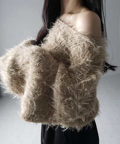 【 選べる６色展開 】フラッフィーシャギールーズショートニット ／ fluffy shaggy loose short knit