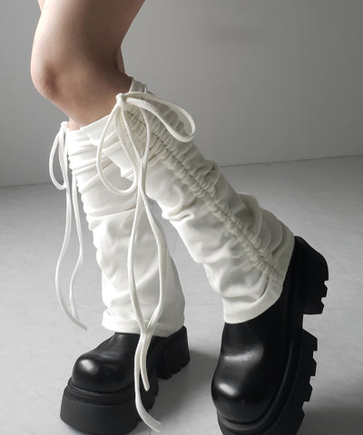 【 ２color 】ストラップリボンサイドシャーリングレッグカバー ／ strap ribbon side shirring leg cover