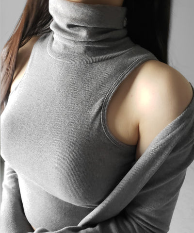 【 裏微起毛 ／ 2点セット 】ハイネックノースリーブトップス ＋ ショートカーディガン SET ／ high neck nosleeve tops + short cardigan SET