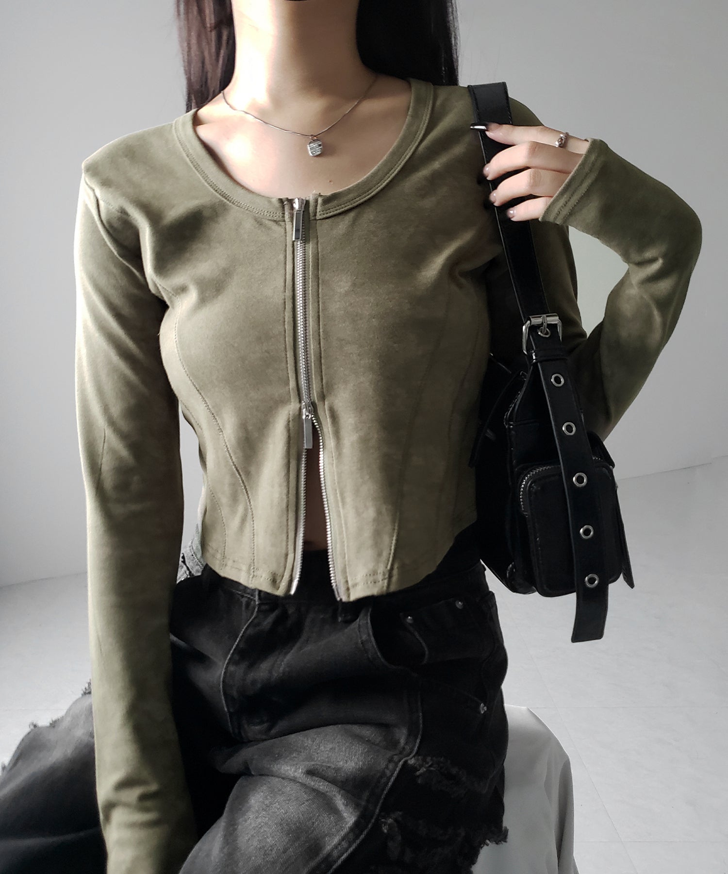 【 ２color 】ダブルジップヴィンテージカットソーカーディガン ／ double zip vintage cut sew cardigan