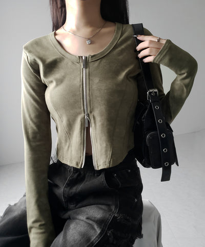 【 ２color 】ダブルジップヴィンテージカットソーカーディガン ／ double zip vintage cut sew cardigan