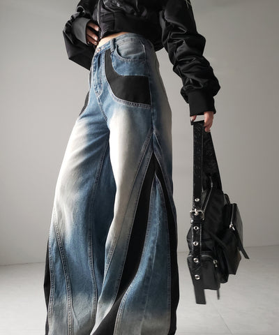 【 ４size 】ブラックスウィッチングヴィンテージワイドデニム ／ black switching vintage wide denim