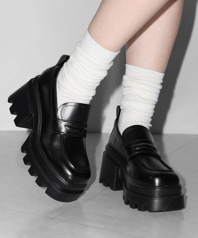 厚底チャンキーヒールコインローファー／platform chunky heel coin loafers