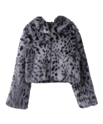 【 限定先行販売 】レオパードフェイクファーフーディショートコート ／ reopard  fakefur hoodie short coat