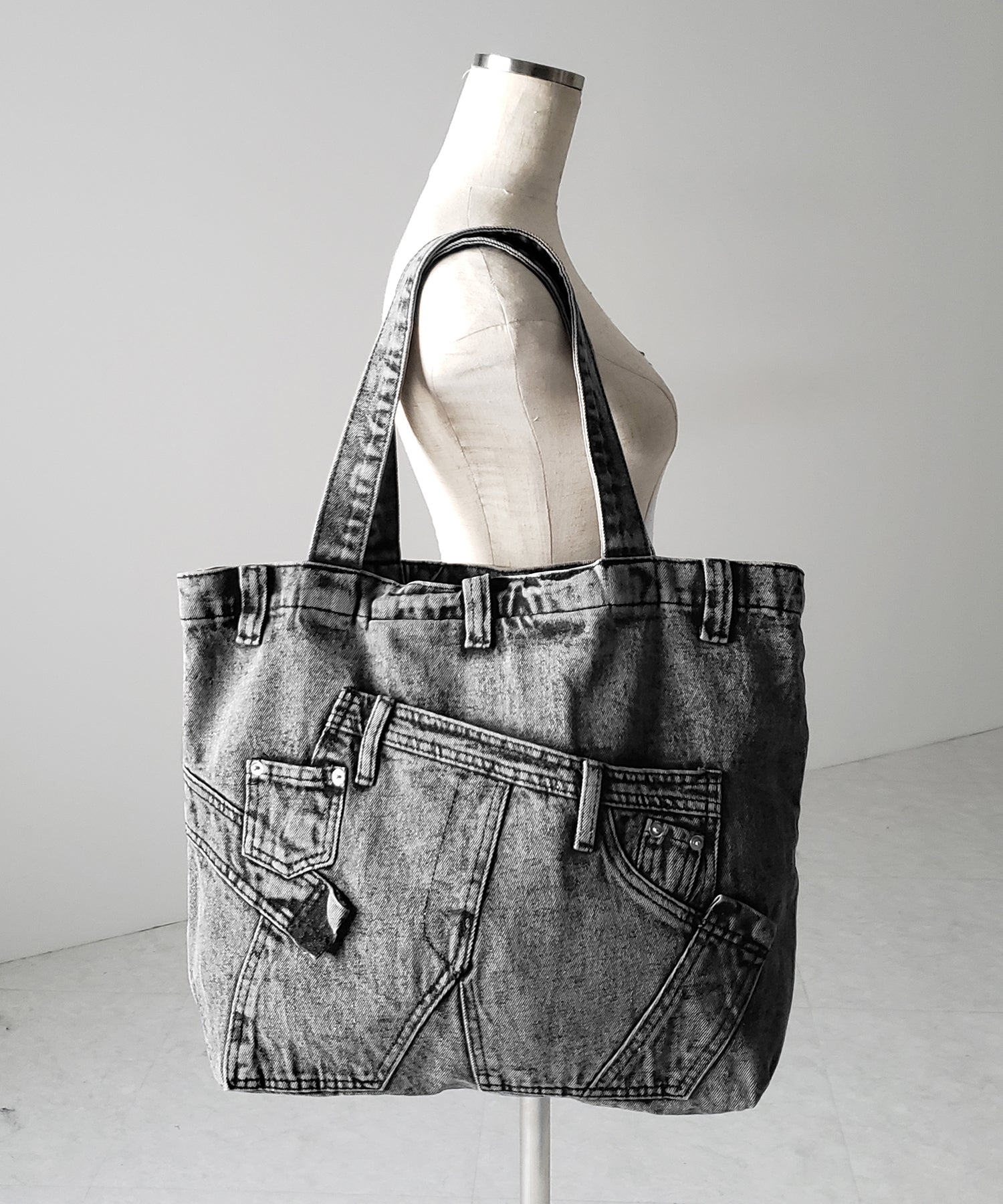 【 ２color 】ヴィンテージドッキングウォッシュデニムバッグ ／ vintage docking washed denim bag