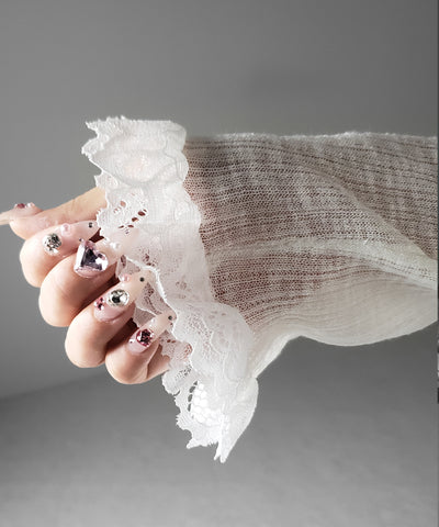レースフリルシアーニットカーディガン ／ lace frill sheer knit cardigan