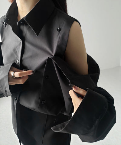 【 ３color 】オープンショルダーカットアウトビッグシャツ ／ open shoulder cutout big shirt