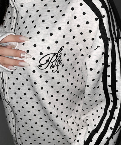 胸ロゴ刺繍ドットラインオーバースウェットブルゾン ／ chest logo embroidery side dot line over sweat blouson