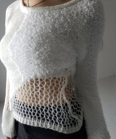 【 ２color 】異素材ドッキングスカシアミニットトップス ／ mixed material docking openwork knit tops