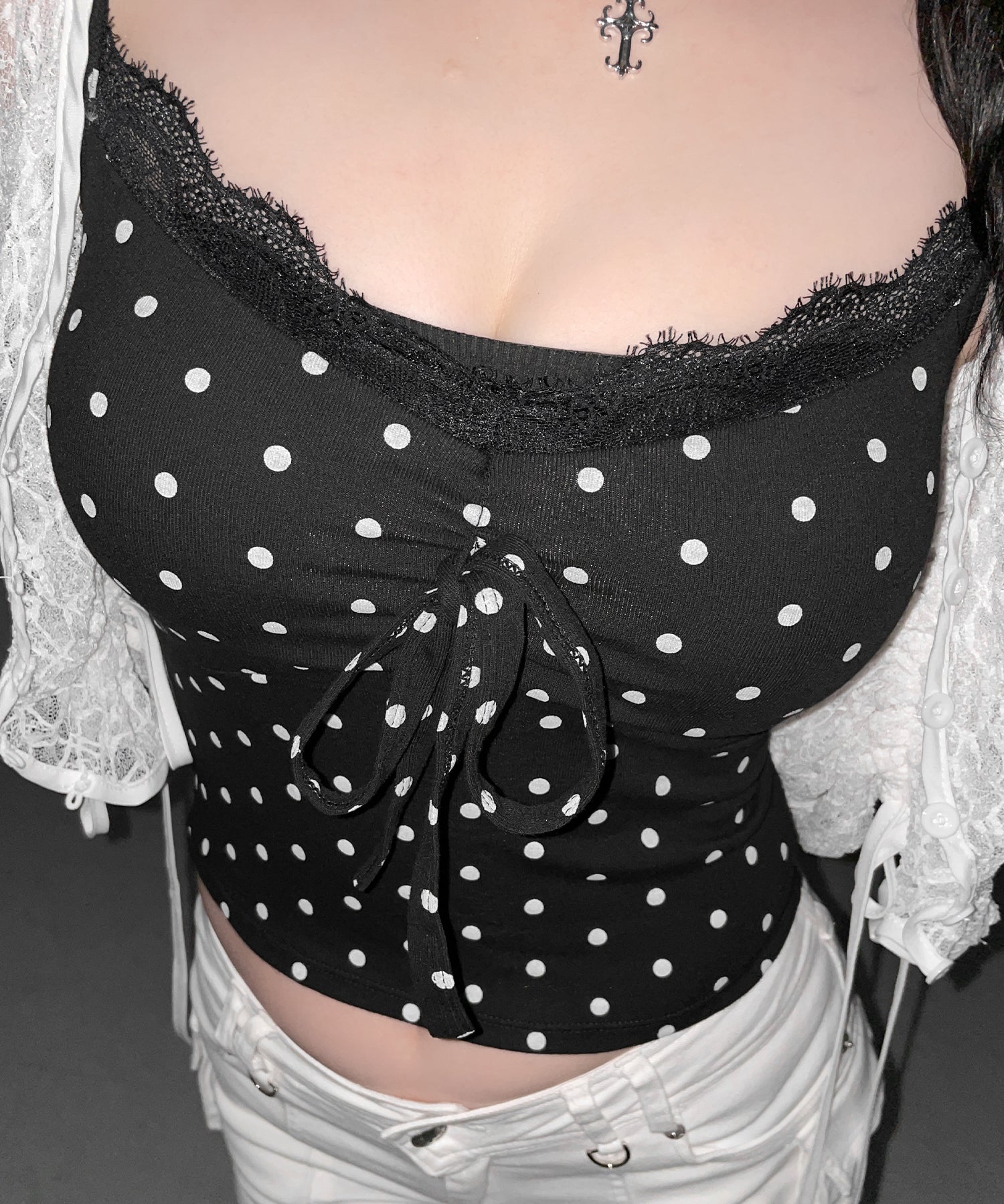 ドットレースフロントリボンキャミソール ／ Dot lace front ribbon camisole