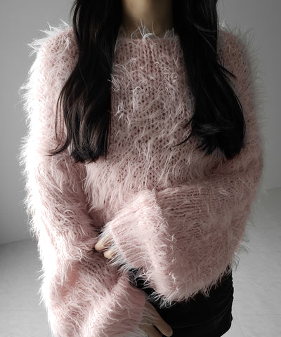 【 選べる６色展開 】フラッフィーシャギールーズショートニット ／ fluffy shaggy loose short knit