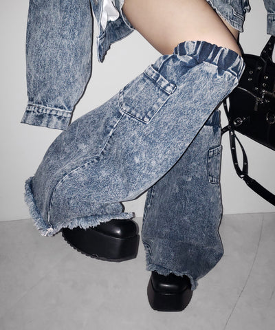 【 セットアップ着用可能 】ヴィンテージケミカルブリーチデニムレッグカバー ／ vintage chemical bleach denim leg cover