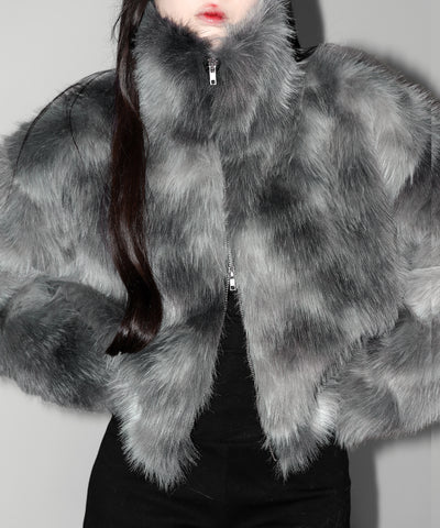 ダブルジップスタンドカラーニュアンスファージャケット ／ double zip stand collar nuance fur jacket