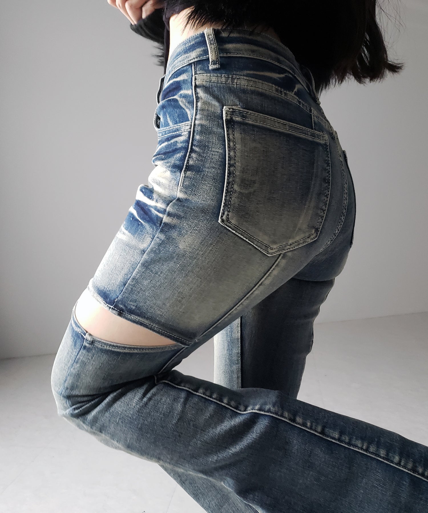 【 ２color ／ ３size 】カットアウトヴィンテージストレッチフレアデニム ／ cutout vintage stretch flare denim
