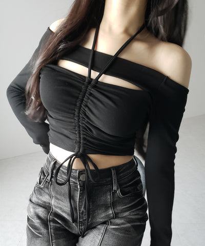 裏起毛カットアウトシャーリングぴちカットソートップス ／ urakimo cutout shirring pichi cutsew tops