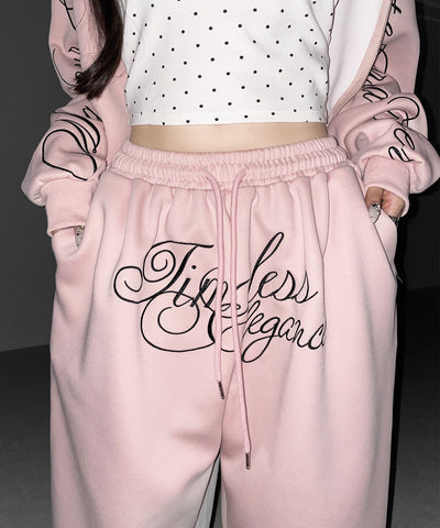 フロントレタリングロゴ刺繍ワイドスウェットパンツ ／ front lettering logo embroidery wide sweatpants
