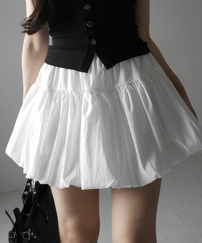 【 ２color ／インパン裏地付き 】ティアードコットンバルーンミニスカート ／ tiered cotton balloon mini skirt