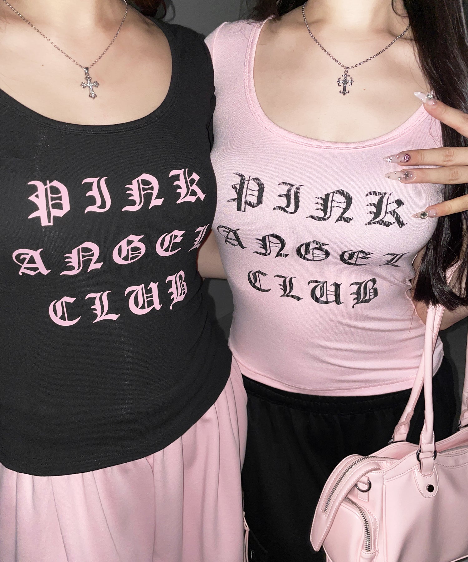 【 PINK ANGEL CLUB 】グランジロゴスリムフィットＴシャツ ／ PINK ANGEL CLUB grunge logo slim fit T-shirts