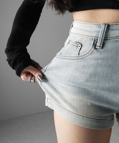 ハイウエストストレッチデニムタイトショートパンツ ／ high wast stretch denim tight short pants