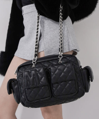 【 ２WAY 】Ｍロゴフェイクレザーキルティングチェーンショルダーバッグ ／ M logo fake leather quilting chain shoulder bag