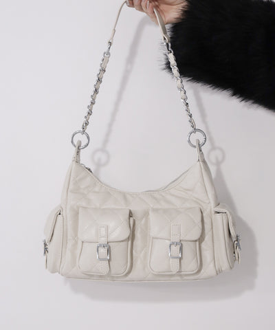 【 ２WAY 】アウトポケットキルティングチェーンショルダーバッグ ／ 2WAY out pocket quilting chain shoulder bag