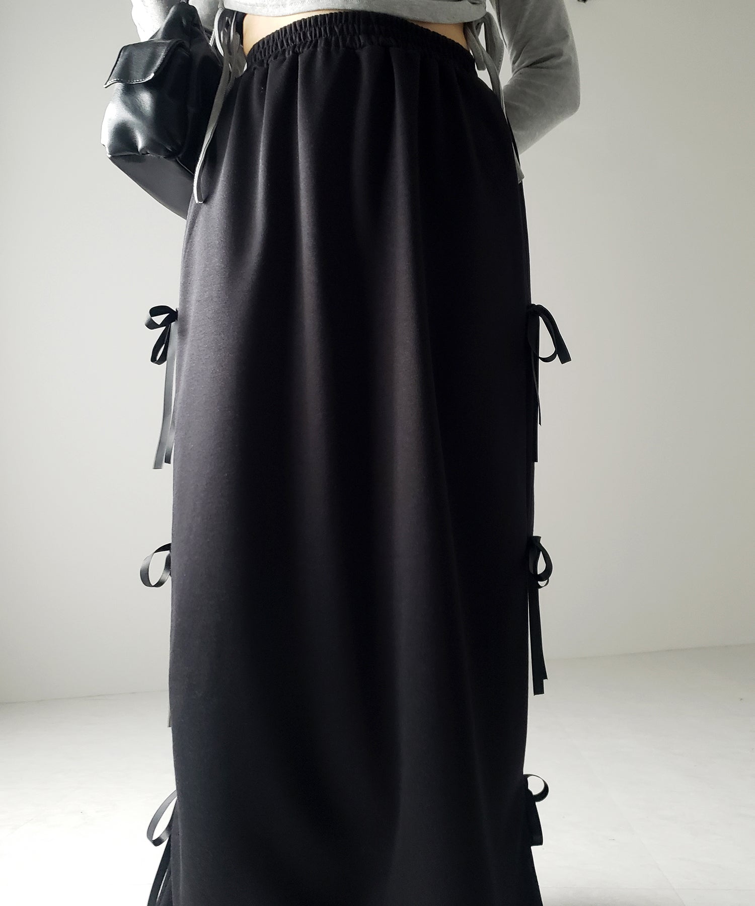 【 ２color 】３ストラップサイドリボンロングスウェットスカート／ three strap side ribbon long sweat skirt