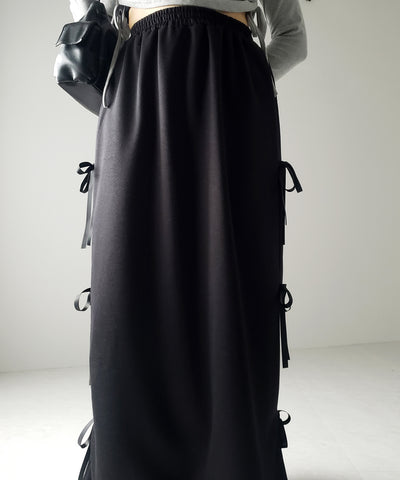 【 ２color 】３ストラップサイドリボンロングスウェットスカート／ three strap side ribbon long sweat skirt