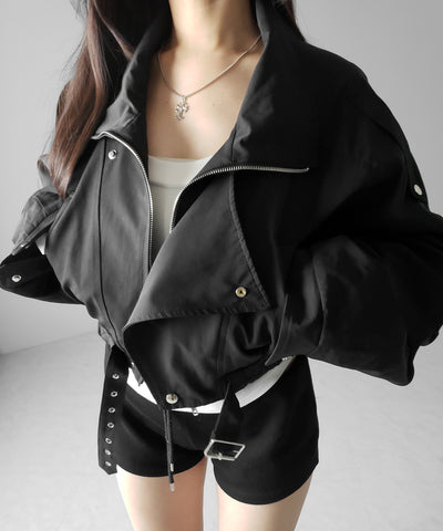 レタリングバックロゴスタンドカラーショートブルゾン ／ lettering back logo stand collar short blouson