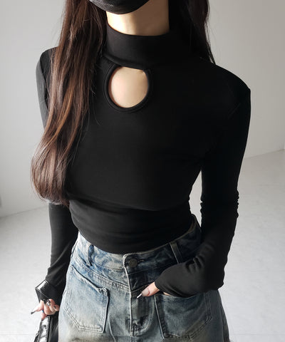 【 ３color 】裏起毛カットアウトプチハイネックトップス ／ urakimo cutout puchi highneck tops