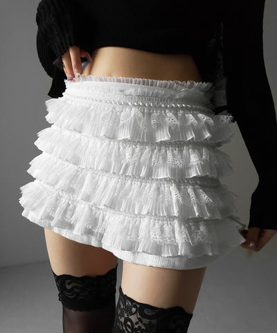 【  インパン裏地付 】フリルレースミニスカート ／ frill lace mini skirt