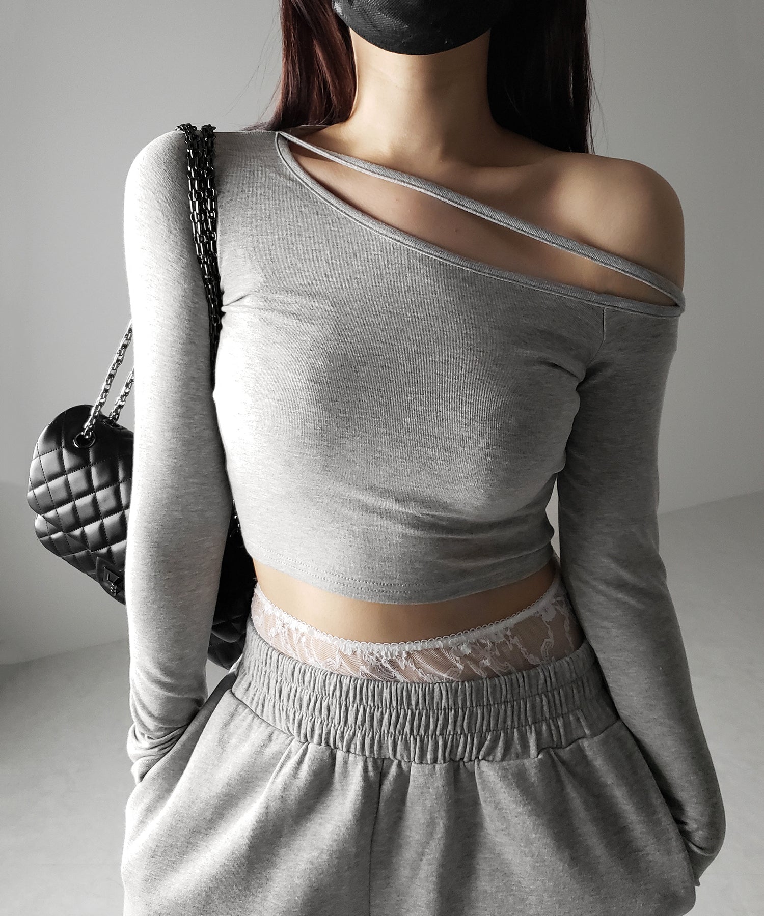 3color 】ストラップワンショルダーショートカットソートップス