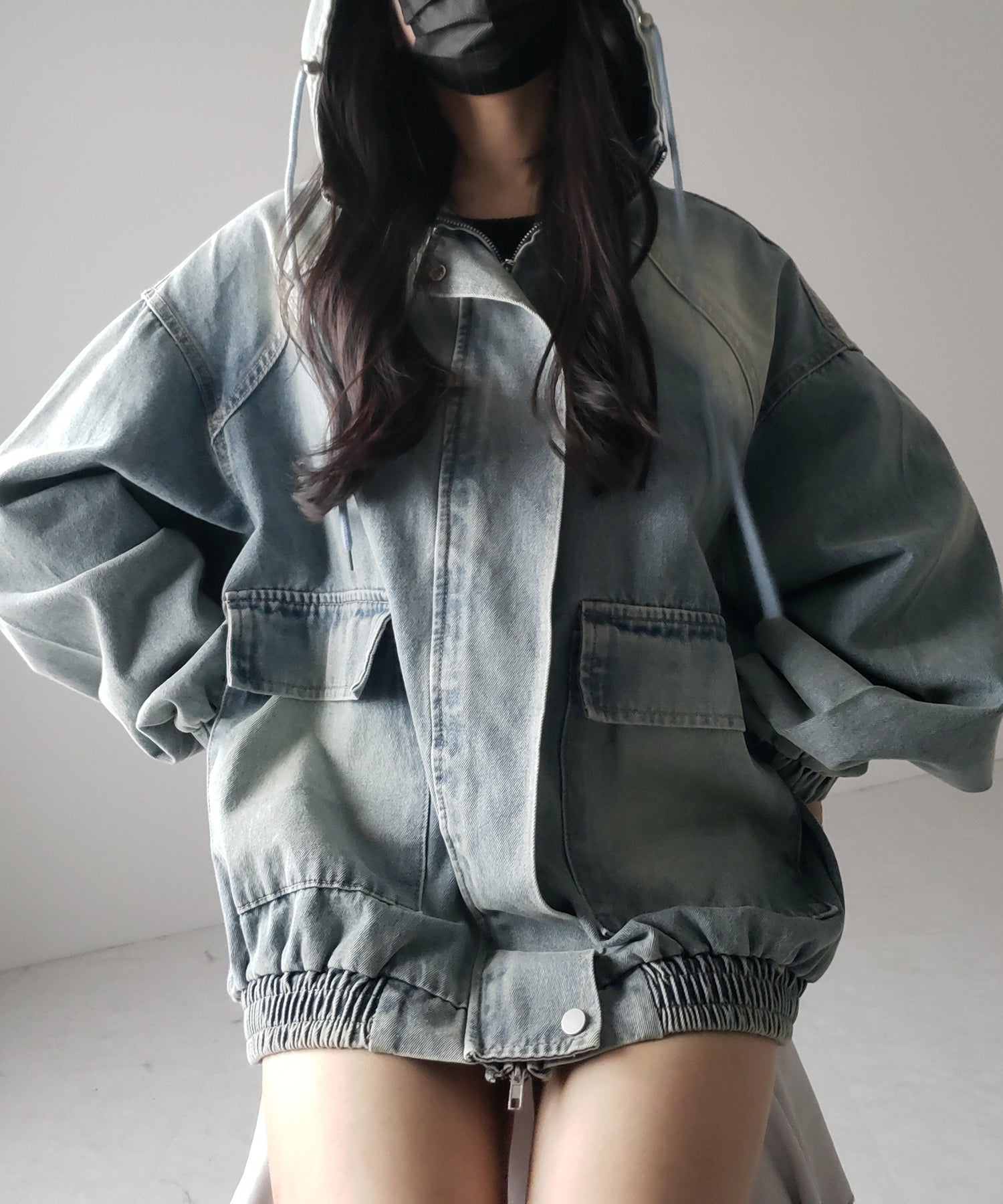 【 ２color 】ヴィンテージデニムダブルジップフードブルゾン ／ vintage denim double zip hoodie blouson