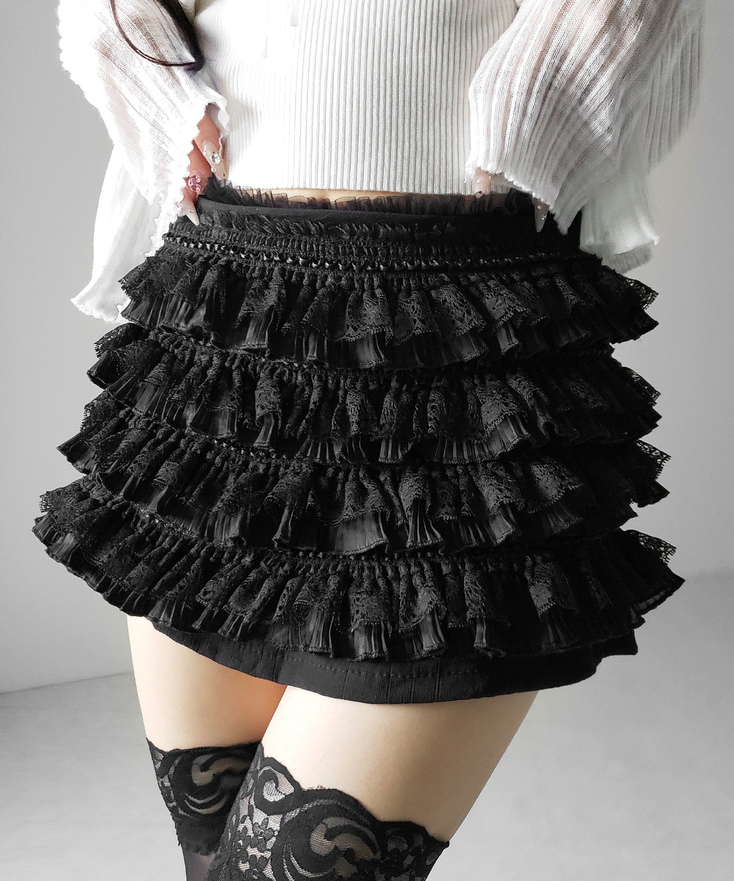 【  インパン裏地付 】フリルレースミニスカート ／ frill lace mini skirt